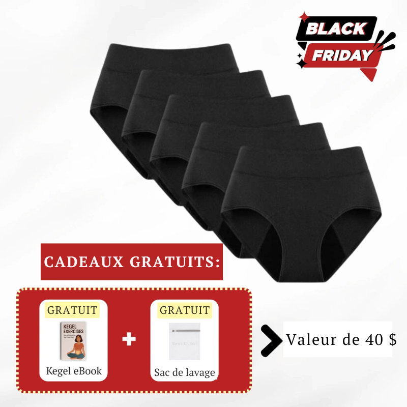 Culottes anti-fuites emblématiques d’Éva – Spéciale Vendredi fou (paquet de 5)